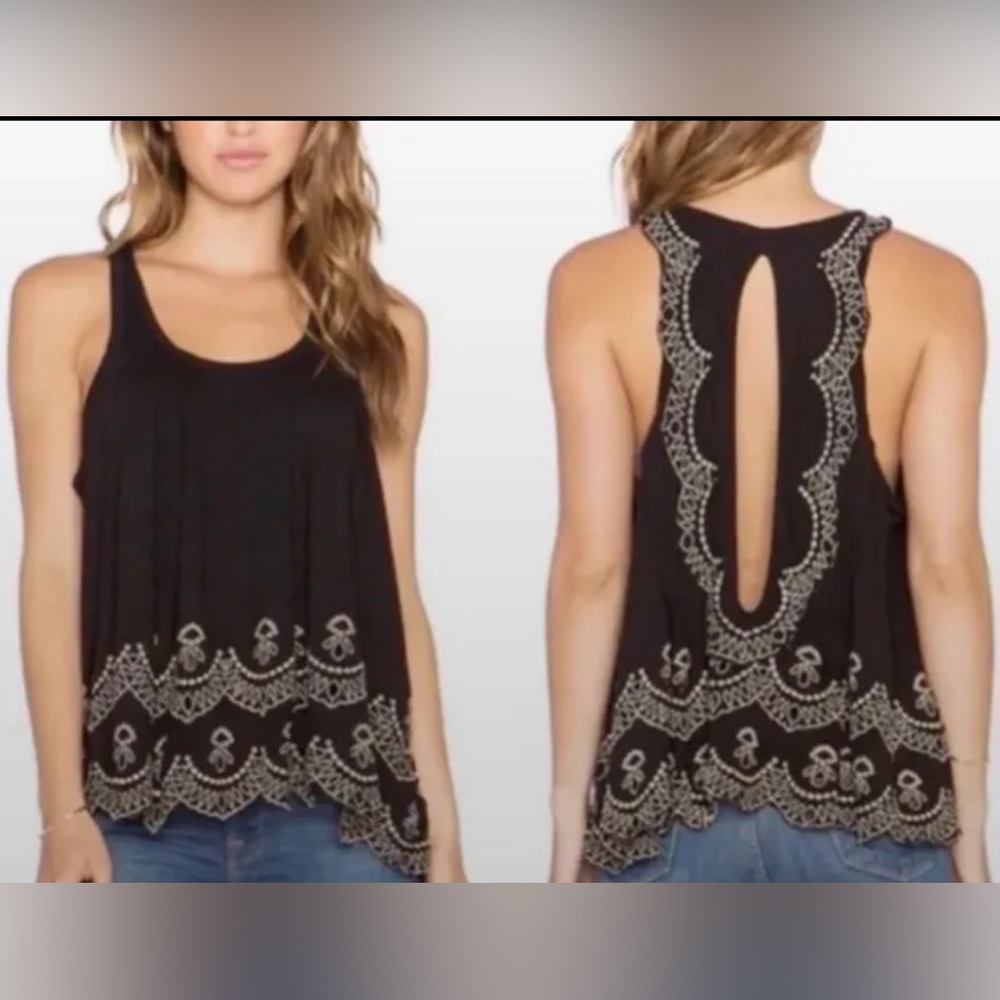 Free People Toosaloosa Slub Attina Tank Black Eyelet Sleeveless Top Size Small